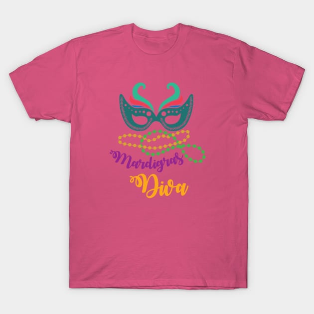 Mardi Gras Diva T-shirt and Apparel T-Shirt by TeeBunny17